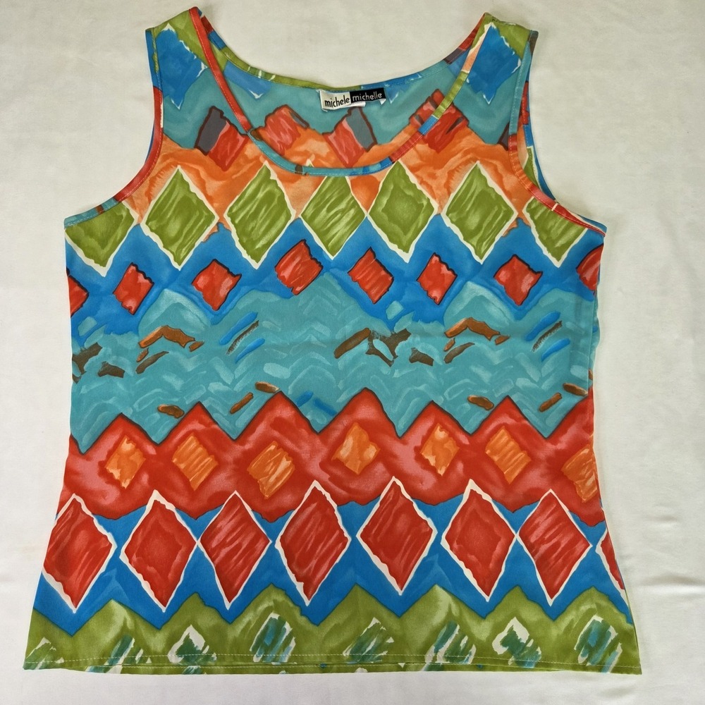 Michele Michelle WMN Vtg Tank Top Sz 6 Artsy Avant Garde Vibrant Eclectic Retro‎